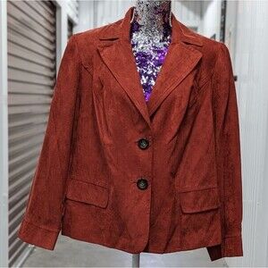 Studio I Women's Size 18W Orange Faux Suede Button Front Jacket Blazer NEW